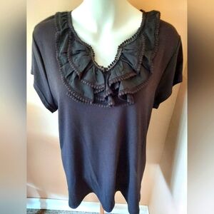 Isaac Mizrahi Black V-neck Women's Top T Shirt XL